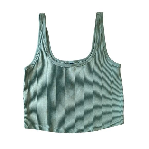 Old Navy Sage Green Cropped Tank Top Casual Ridged Summer Shirt Top - Picture 1 of 3